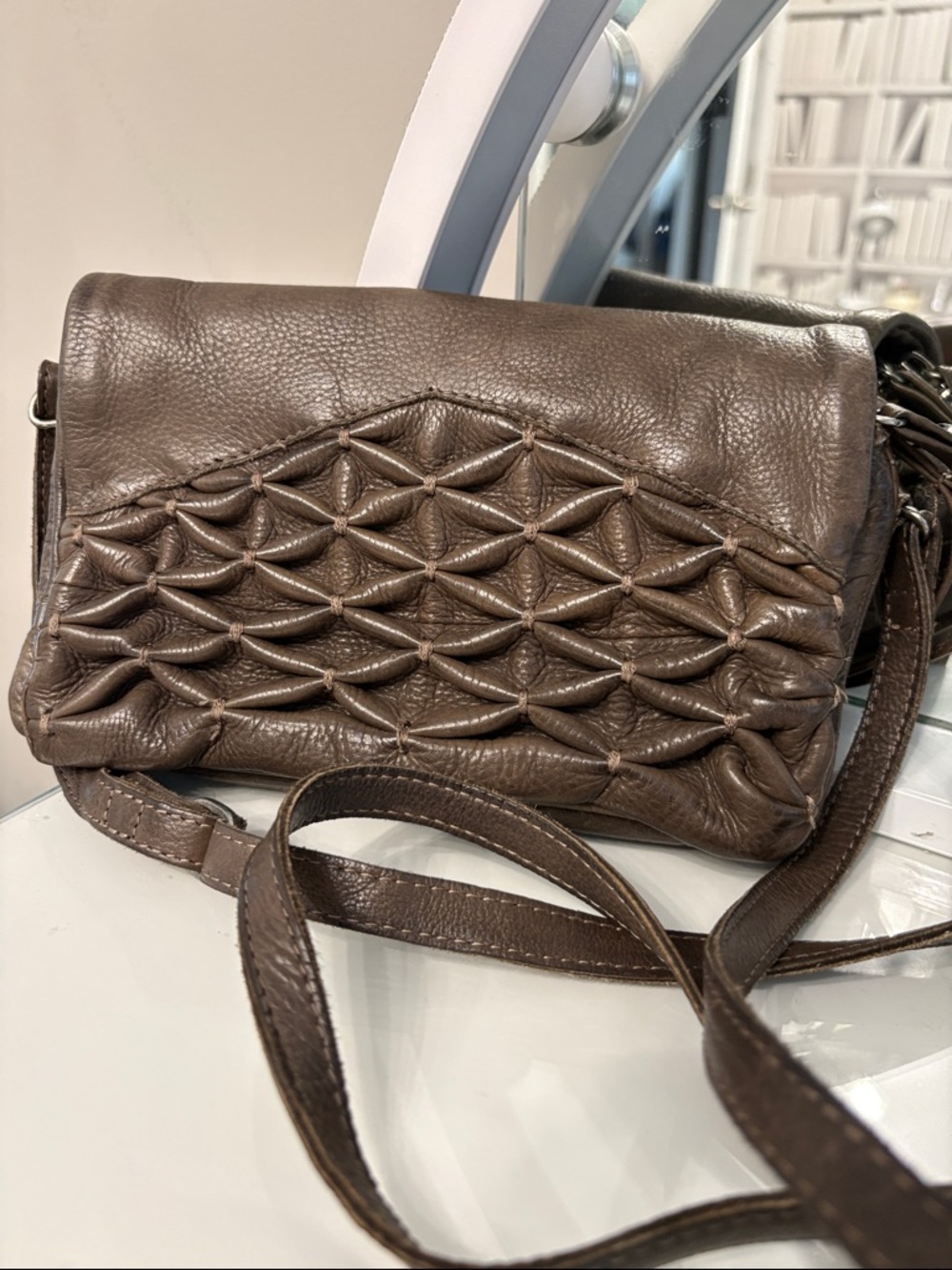 Anthropologie Day and Mood Isa Leather Crossbody Bag with Textured Front Brown